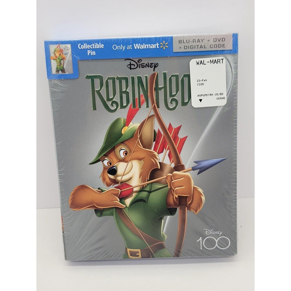 Robin Hood Blu-Ray & DVD With Collectible Pin Disney 100 Limited Edition